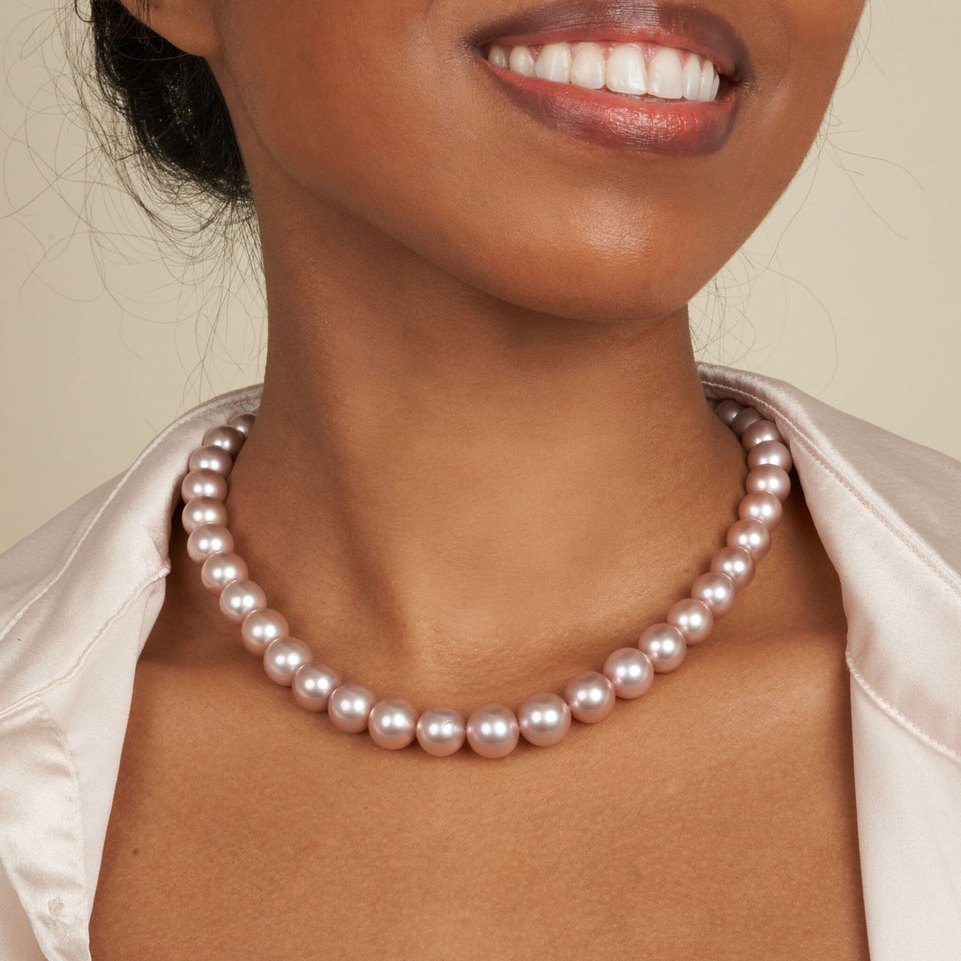 9.8-11.8 mm Blush Pink Edison Freshwater Pearl Necklace on model angle