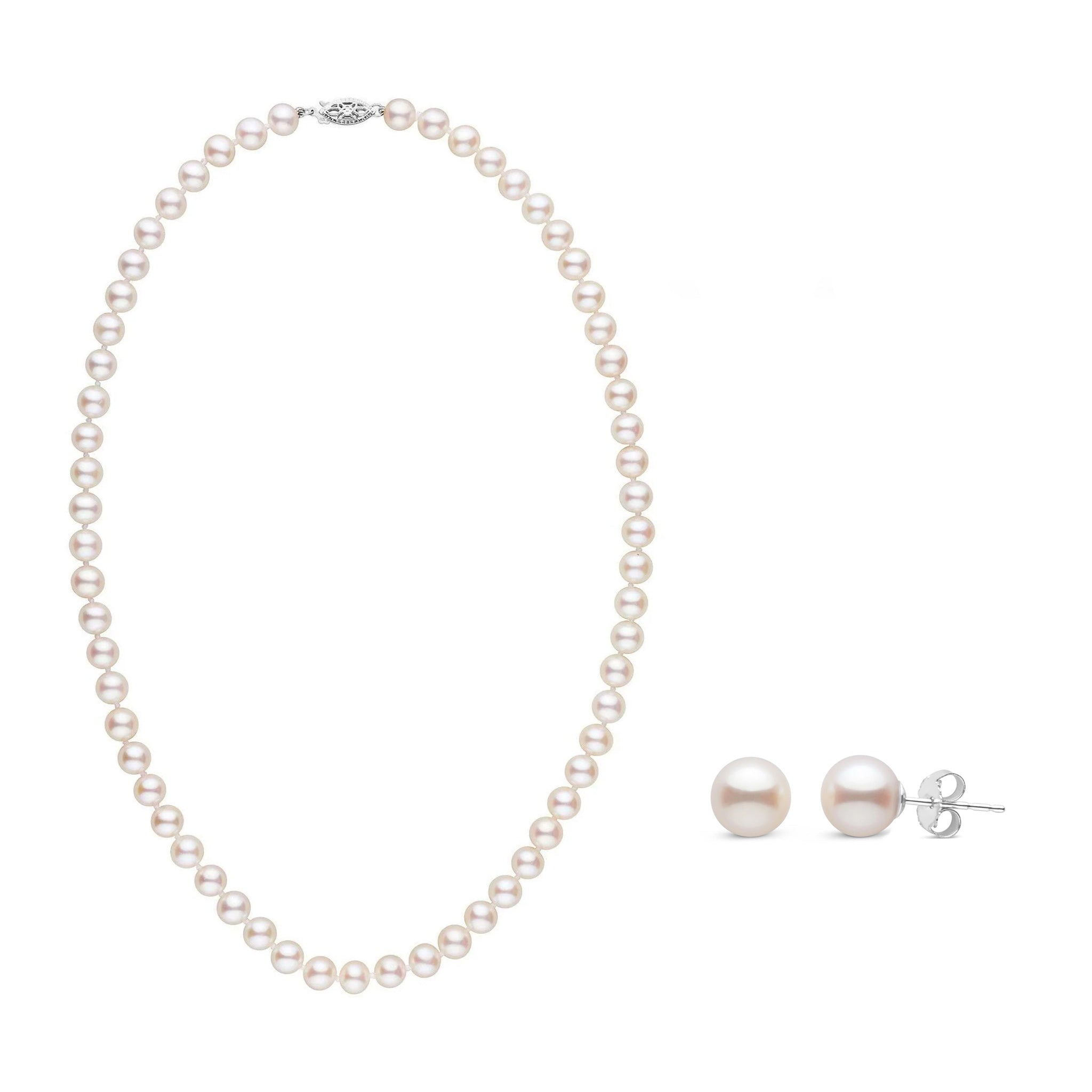 6.5-7.0 mm White AAA Freshwater Pearl 18 Inch Necklace and Stud Earring Set