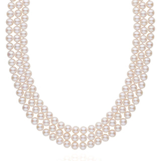 6.5-7.0 mm Triple-Strand AAA White Freshwater Pearl Necklace featuring three elegant strands of lustrous white cultured freshwater pearls with a smooth, round shape.