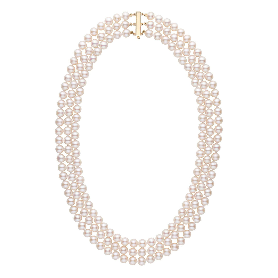 6.5-7.0 mm Triple-Strand AAA White Freshwater Pearl Necklace