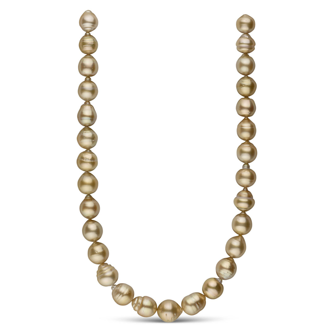 12.0-14.4 mm AA+ Golden South Sea Baroque Pearl Necklace, 14K Yellow Gold Polished by Pearl Paradise