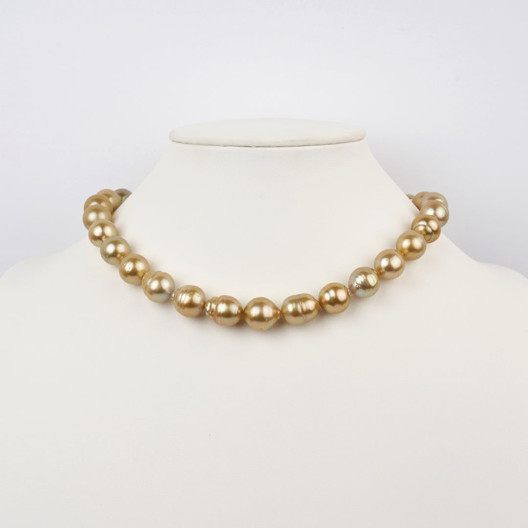 12.0-14.4 mm AA+ Golden South Sea Baroque Pearl Necklace bust view