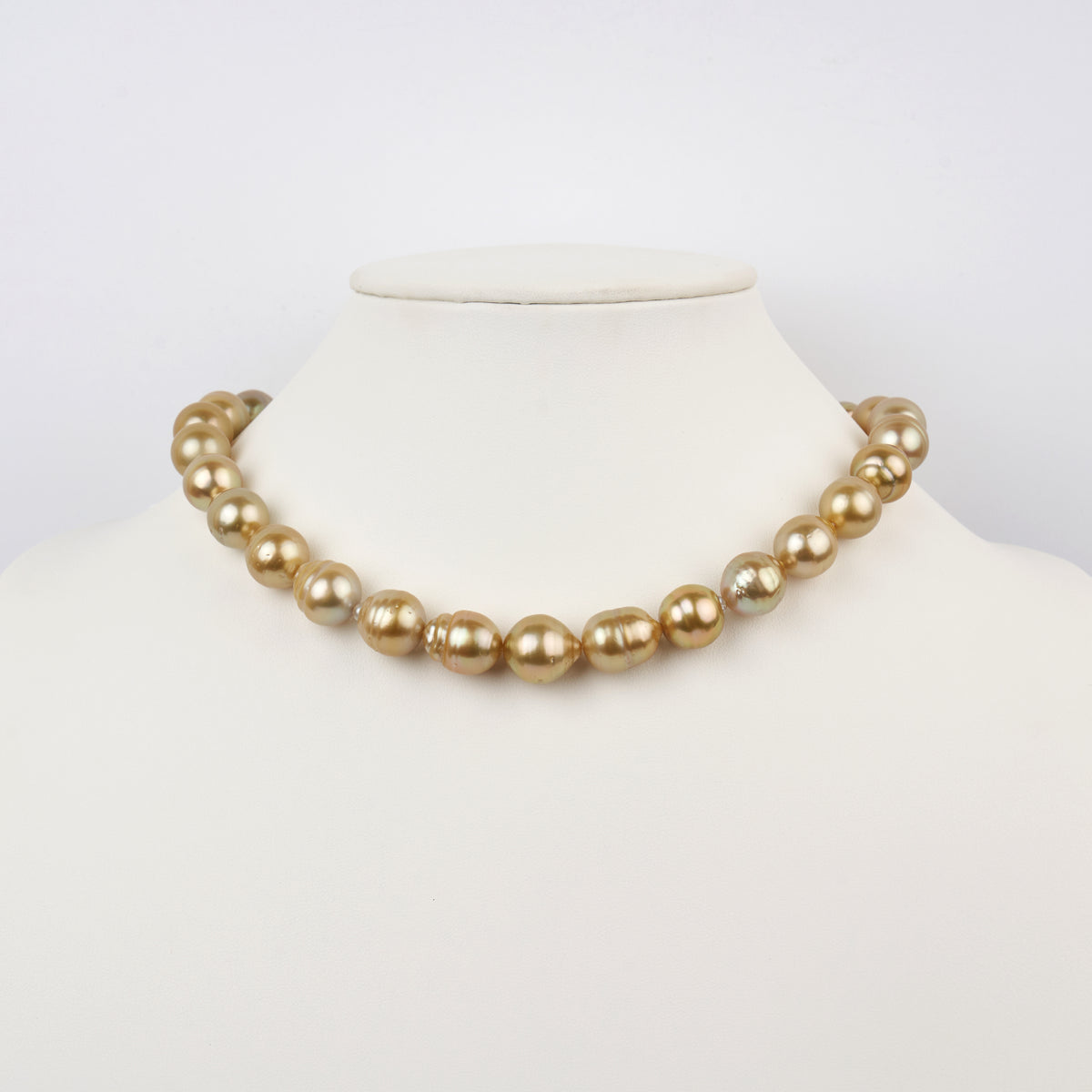 12.0-14.4 mm AA+ Golden South Sea Baroque Pearl Necklace bust view