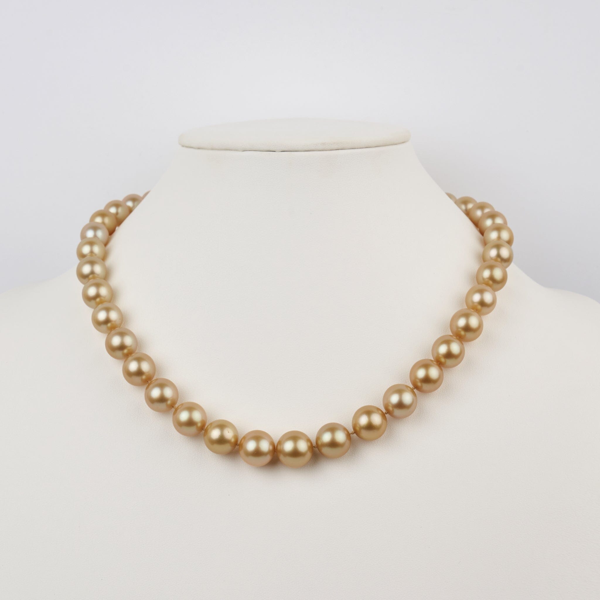 10.1-13.1 mm AAA Golden South Sea Round Pearl Necklace bust view