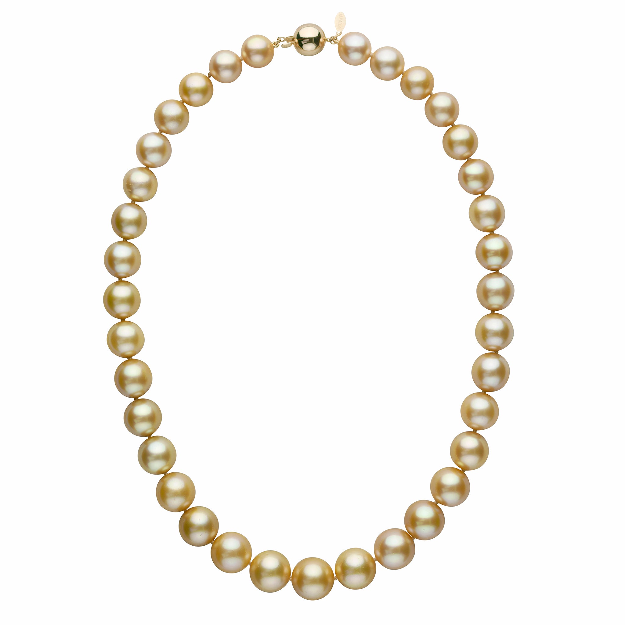 11.1-14.2 mm AA+/AAA Golden South Sea Round Pearl Necklace Yellow Gold