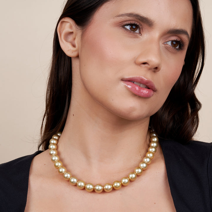10.1-11.9 mm AAA Gold South Sea Round Pearl Necklace