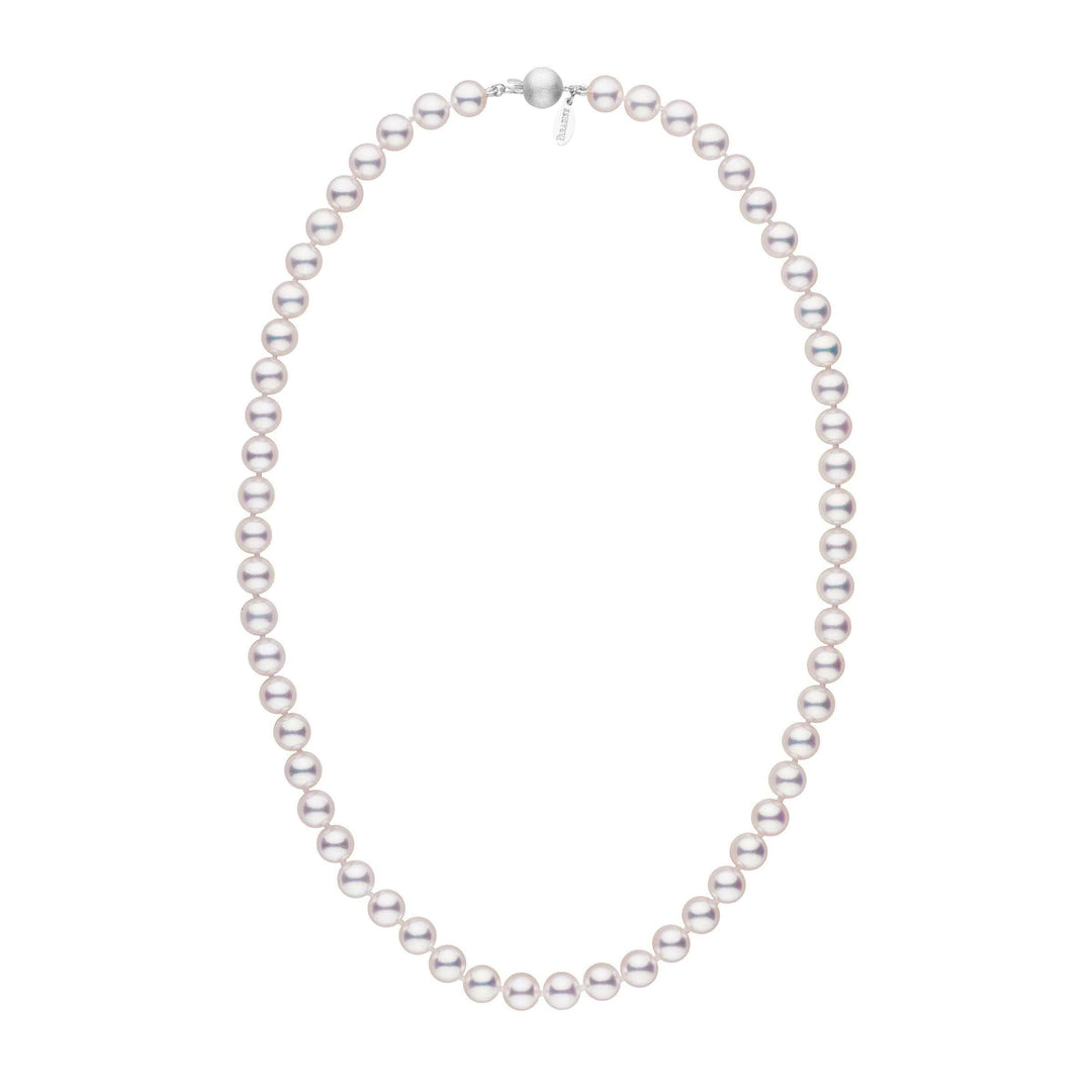 7.0-7.5 mm 18 Inch White Hanadama Akoya Pearl Necklace white gold matte