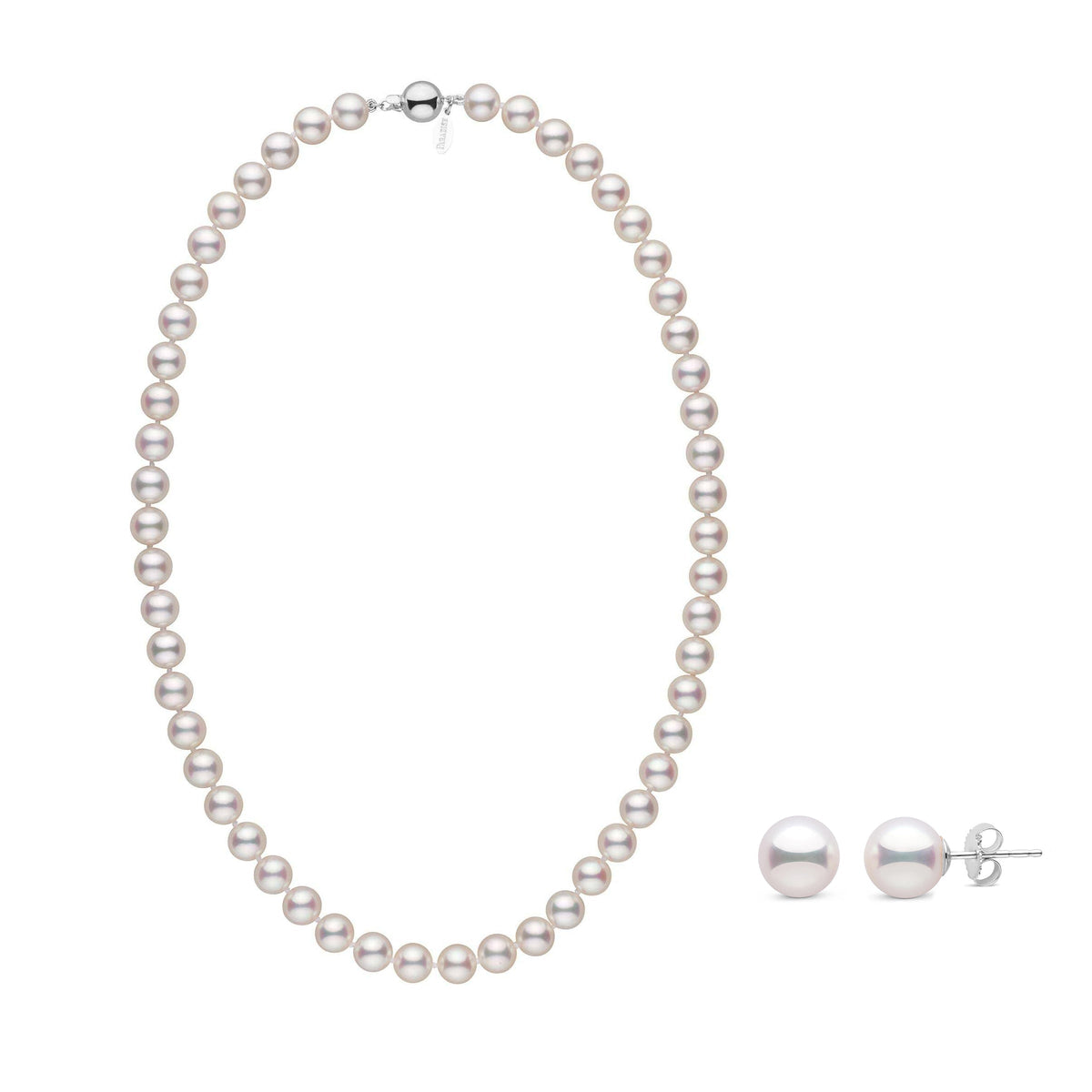 Certified 7.5-8.0 mm White Hanadama Akoya Pearl Set white gold