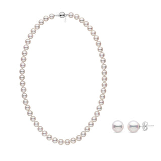Certified 7.5-8.0 mm White Hanadama Akoya Pearl Set white gold