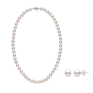 Certified 7.5-8.0 mm White Hanadama Akoya Pearl Set with earrings white gold