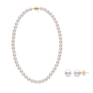 Certified 7.5-8.0 mm White Hanadama Akoya Pearl Set yellow gold