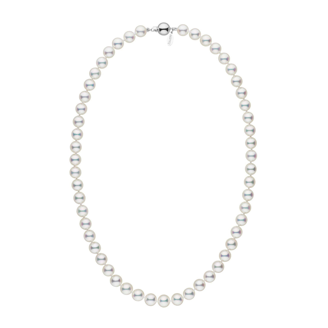 7.5-8.0 mm 18 Inch Natural White Hanadama Akoya Pearl Necklace white gold polished