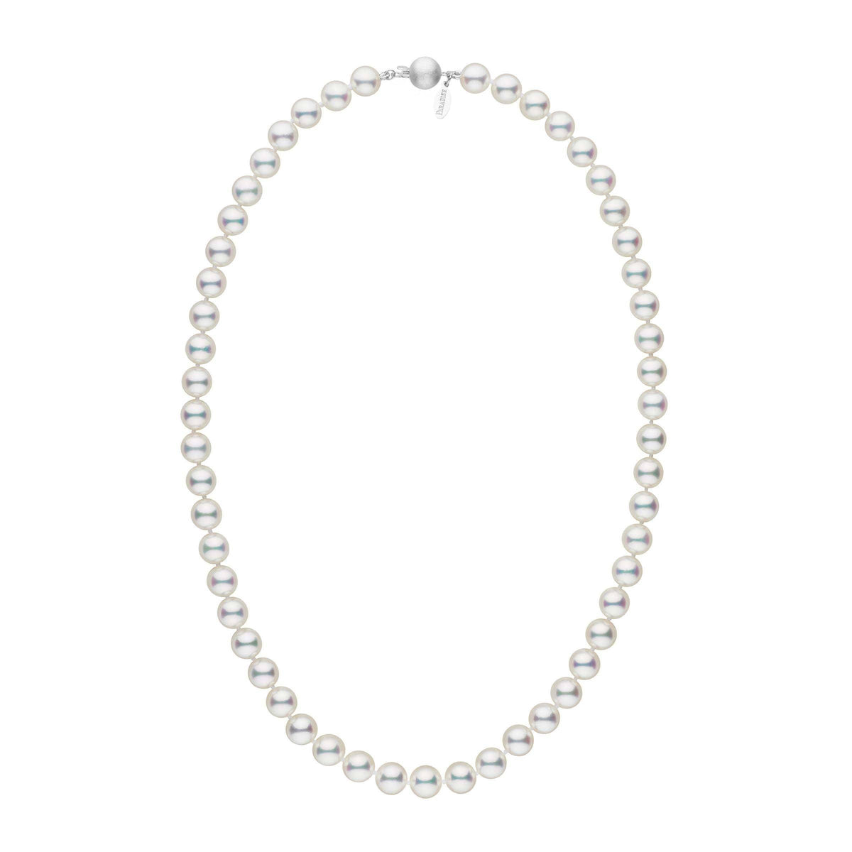 7.5-8.0 mm 18 Inch Natural White Hanadama Akoya Pearl Necklace white gold matte