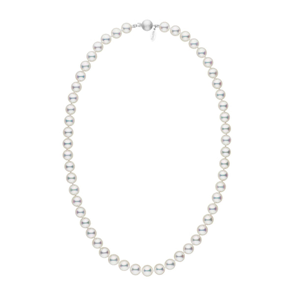 7.5-8.0 mm 18 Inch Natural White Hanadama Akoya Pearl Necklace white gold matte