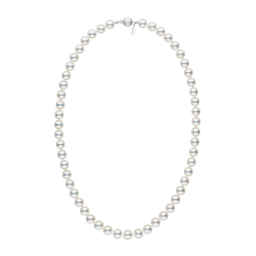 7.5-8.0 mm 18 Inch Natural White Hanadama Akoya Pearl Necklace white gold matte
