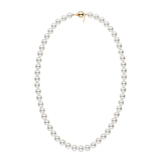 7.5-8.0 mm 18 Inch Natural White Hanadama Akoya Pearl Necklace yellow gold polished