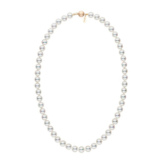 7.5-8.0 mm 18 Inch Natural White Hanadama Akoya Pearl Necklace yellow gold matte