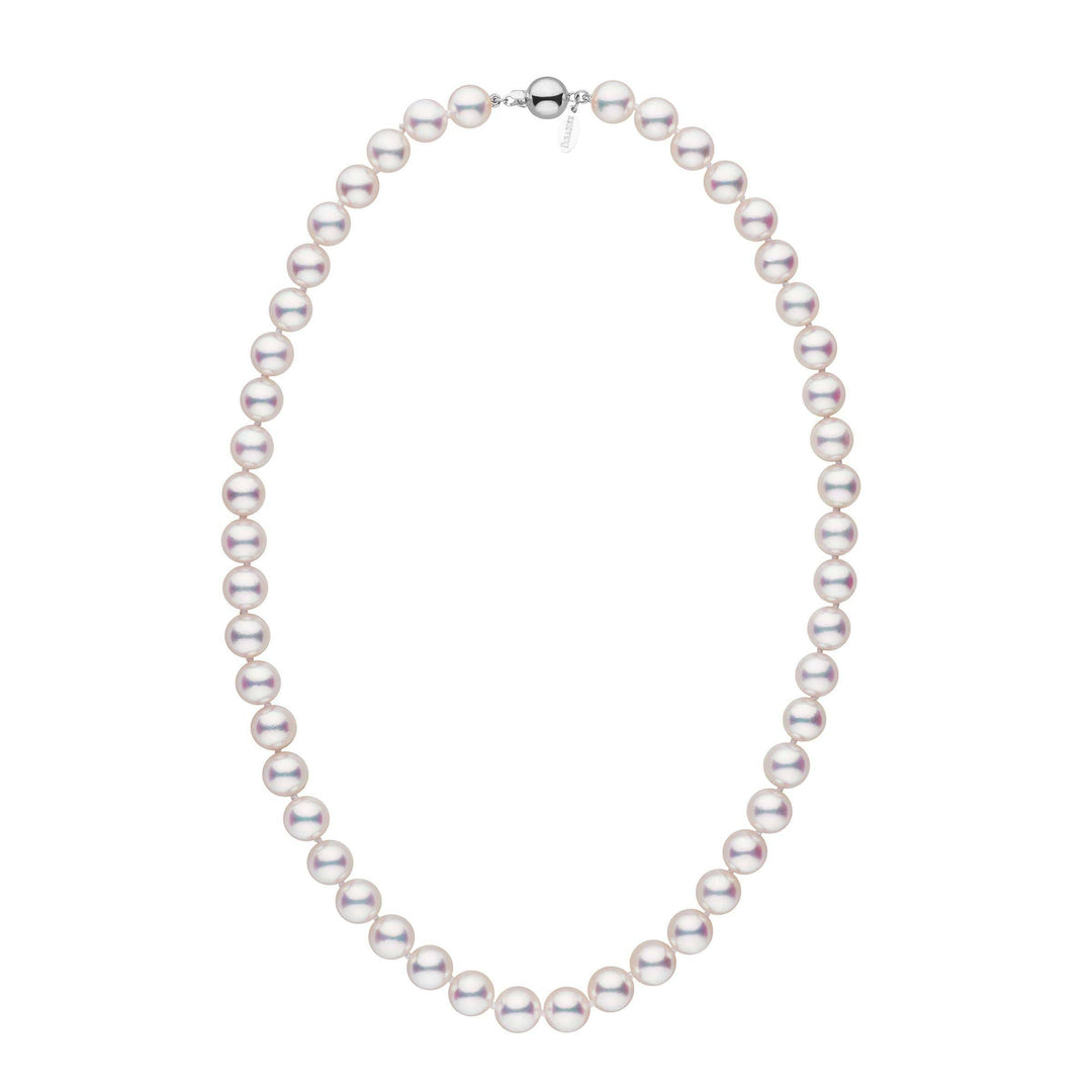 Certified 8.5-9.0 mm 18 inch White Hanadama Akoya Pearl Necklace white gold
