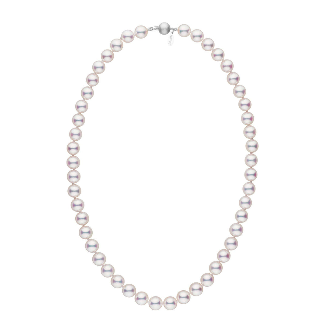 Certified 8.5-9.0 mm 18 inch White Hanadama Akoya Pearl Necklace white gold matte