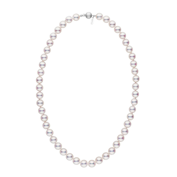 Certified 8.5-9.0 mm 18 inch White Hanadama Akoya Pearl Necklace white gold matte