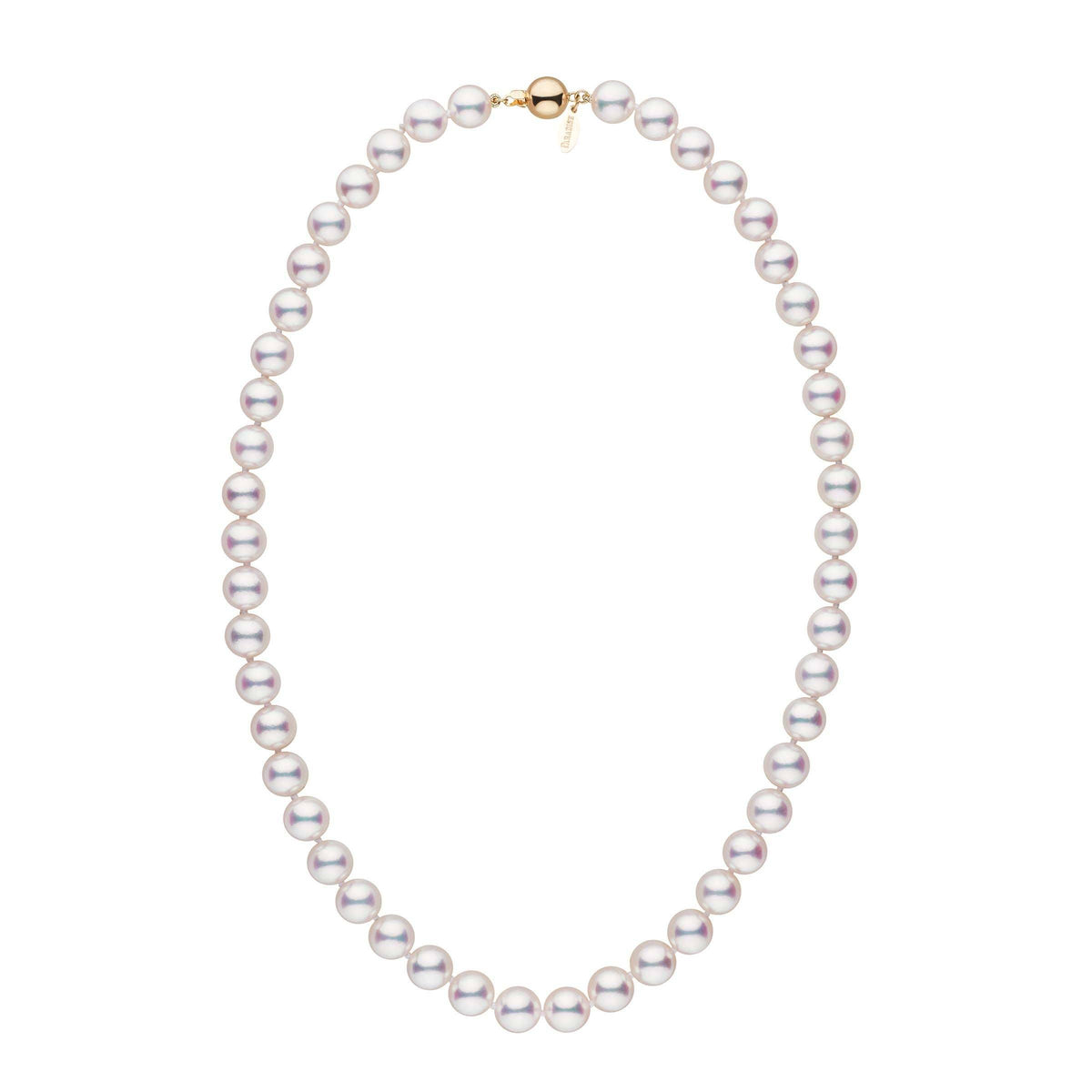 Certified 8.5-9.0 mm 18 inch White Hanadama Akoya Pearl Necklace yellow gold
