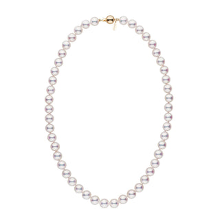 Certified 8.5-9.0 mm 18 inch White Hanadama Akoya Pearl Necklace yellow gold