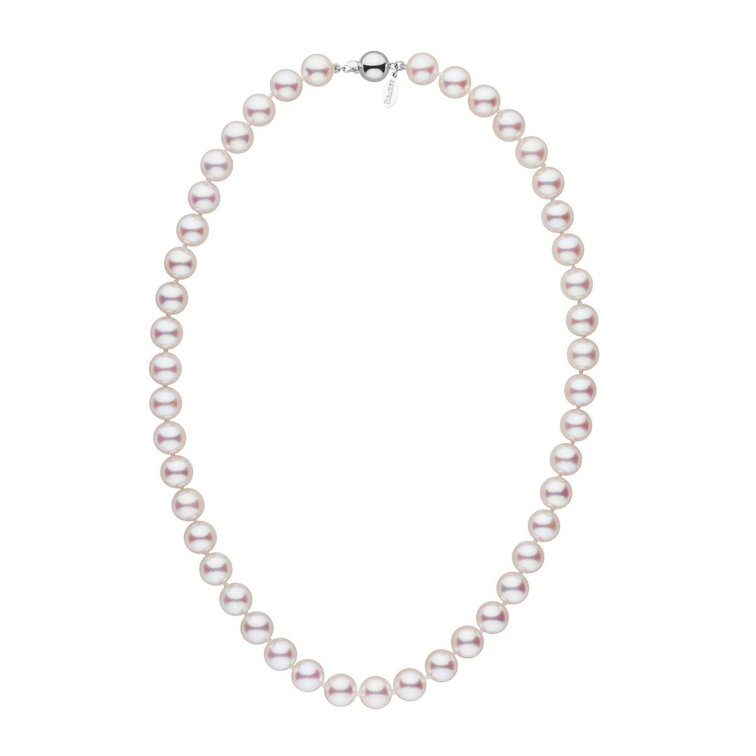 Large, Certified 9.0-9.5 mm 18 Inch White Hanadama Akoya Pearl Necklace white gold polished