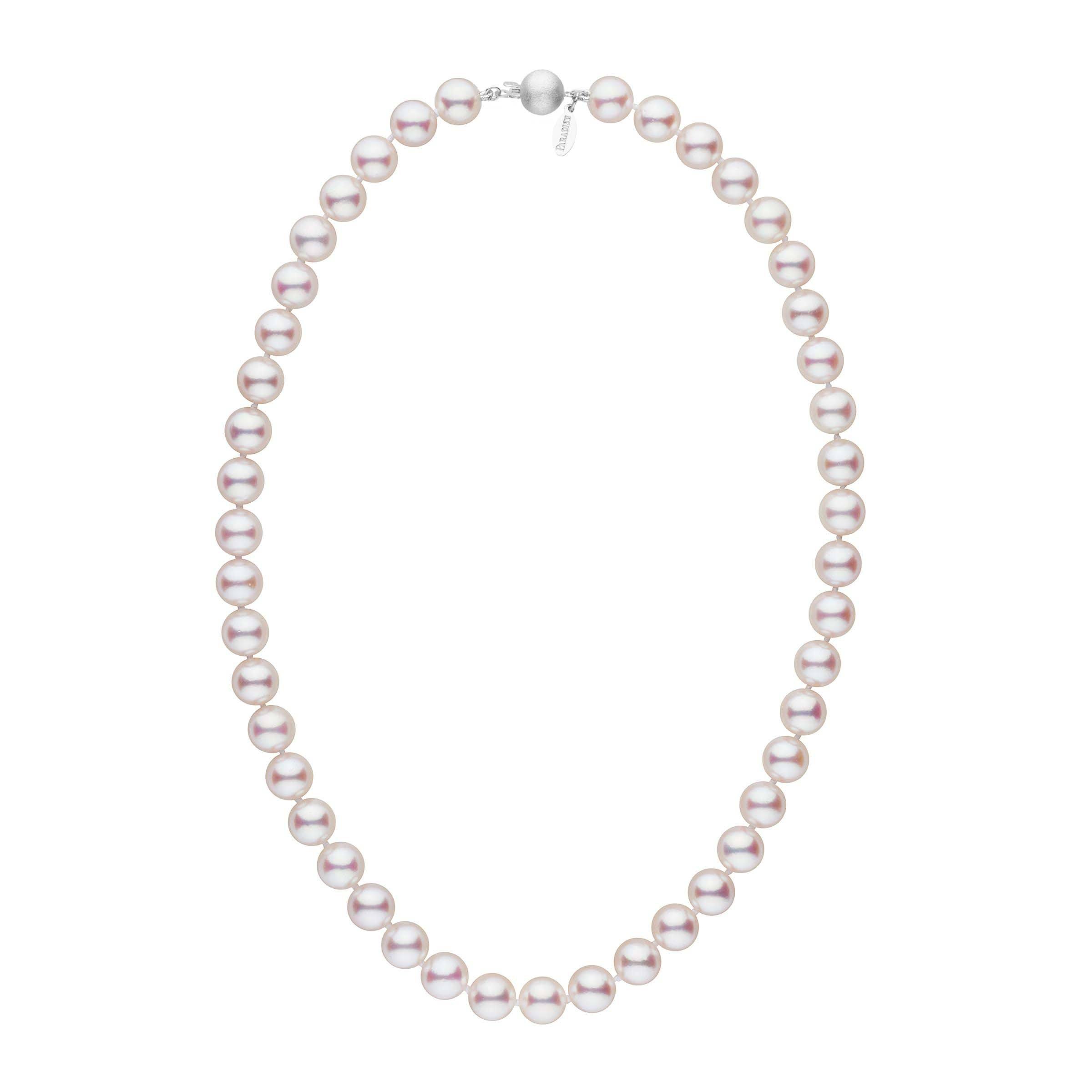 Large, Certified 9.0-9.5 mm 18 Inch White Hanadama Akoya Pearl Necklace white gold matte