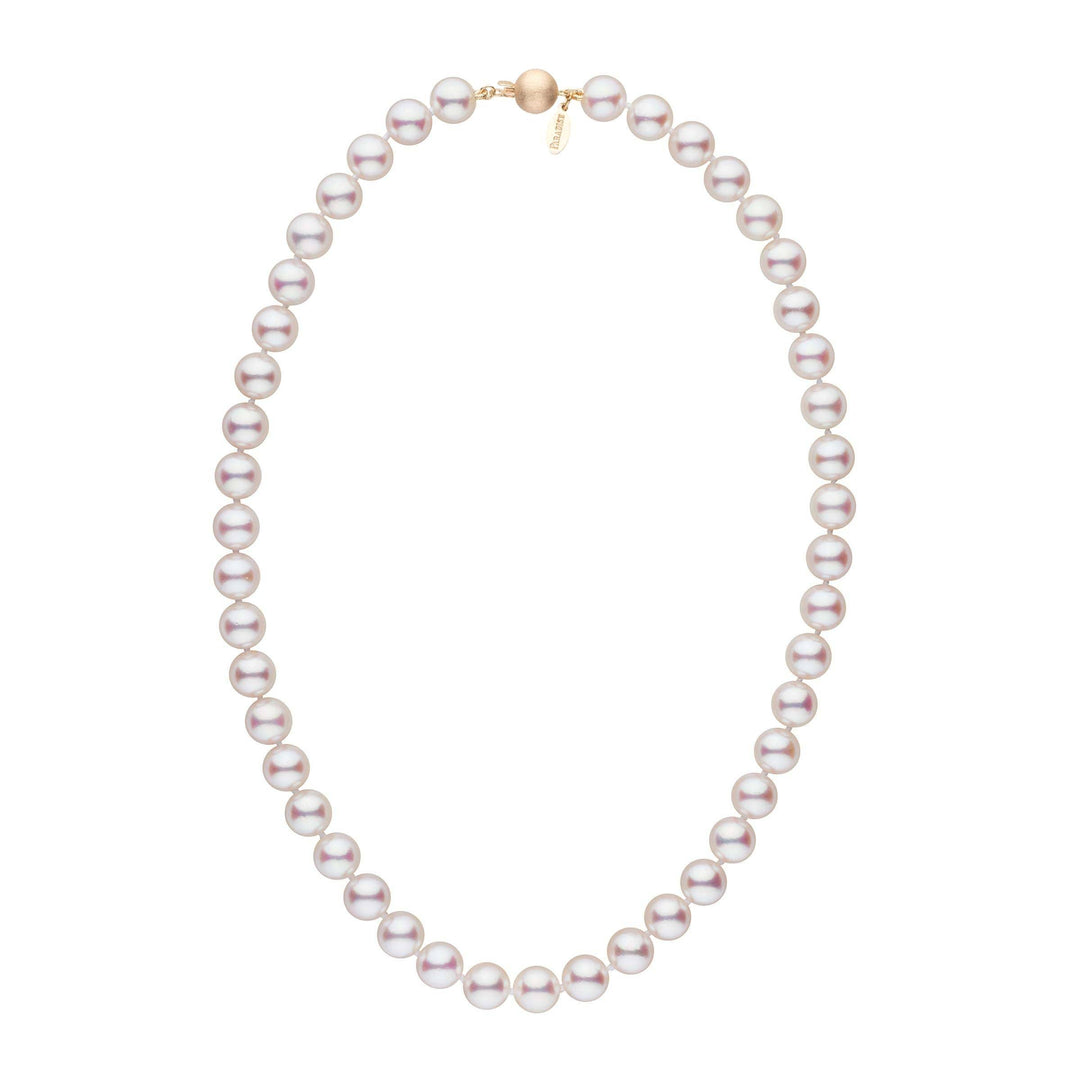 Large, Certified 9.0-9.5 mm 18 Inch White Hanadama Akoya Pearl Necklace yellow gold matte clasp