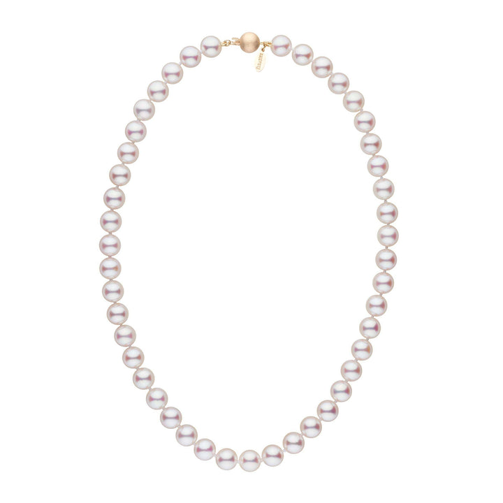 Large, Certified 9.0-9.5 mm 18 Inch White Hanadama Akoya Pearl Necklace yellow gold matte clasp