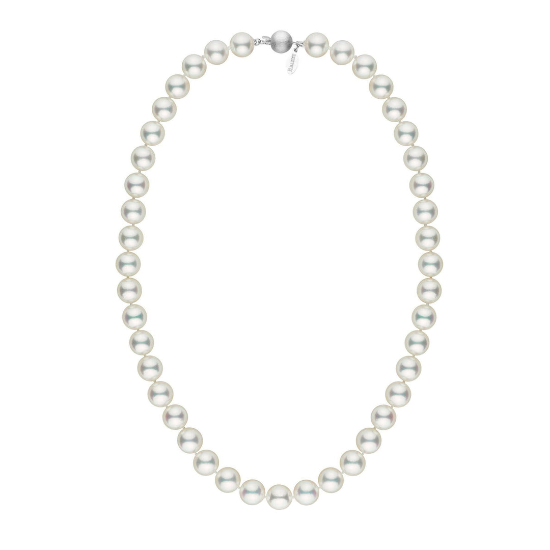 Large, Certified 9.0-9.5 mm 18 Inch Natural White Hanadama Akoya Pearl Necklace white gold matte