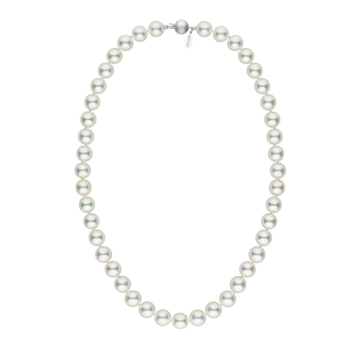 Large, Certified 9.0-9.5 mm 18 Inch Natural White Hanadama Akoya Pearl Necklace white gold matte
