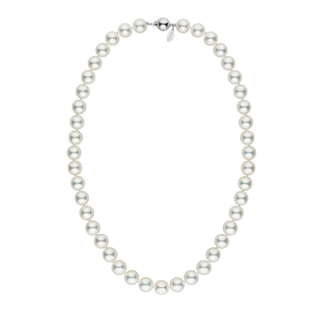 Large, Certified 9.0-9.5 mm 18 Inch Natural White Hanadama Akoya Pearl Necklace white gold