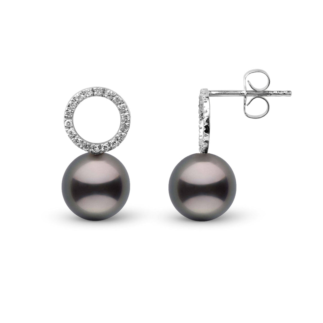 Halo Collection 8.0-9.0 mm Tahitian Pearl and Diamond Earrings White Gold