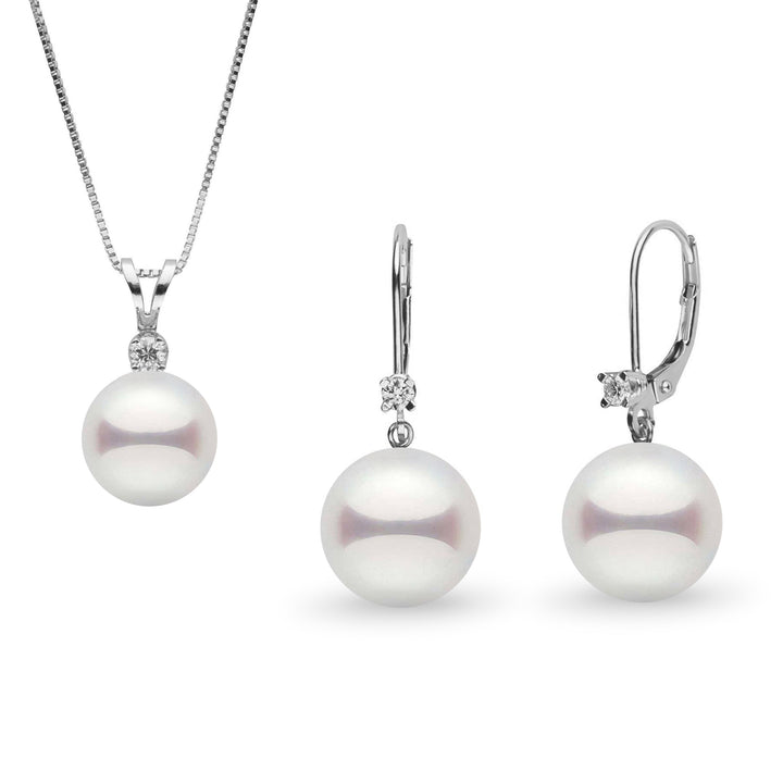 8.5-9.0 mm Akoya Pearl and Diamond Harmony Collection Pendant and Earrings Set white gold