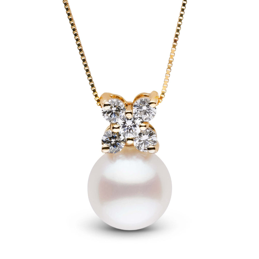 Kiss Collection 9.0-10.0 mm Freshadama Pearl and Diamond Pendant featuring a round white freshwater pearl with a gold setting accented by sparkling diamonds on a delicate chain