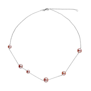 Luna Collection Lavender Freshadama Pearl Necklace featuring delicate lavender freshwater pearls spaced along a fine white gold chain for an elegant and modern look.
