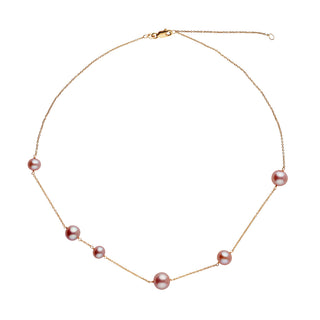Luna Collection Lavender Freshadama Pearl Necklace with delicate gold chain featuring six evenly spaced natural lavender freshwater pearls for an elegant and refined look.