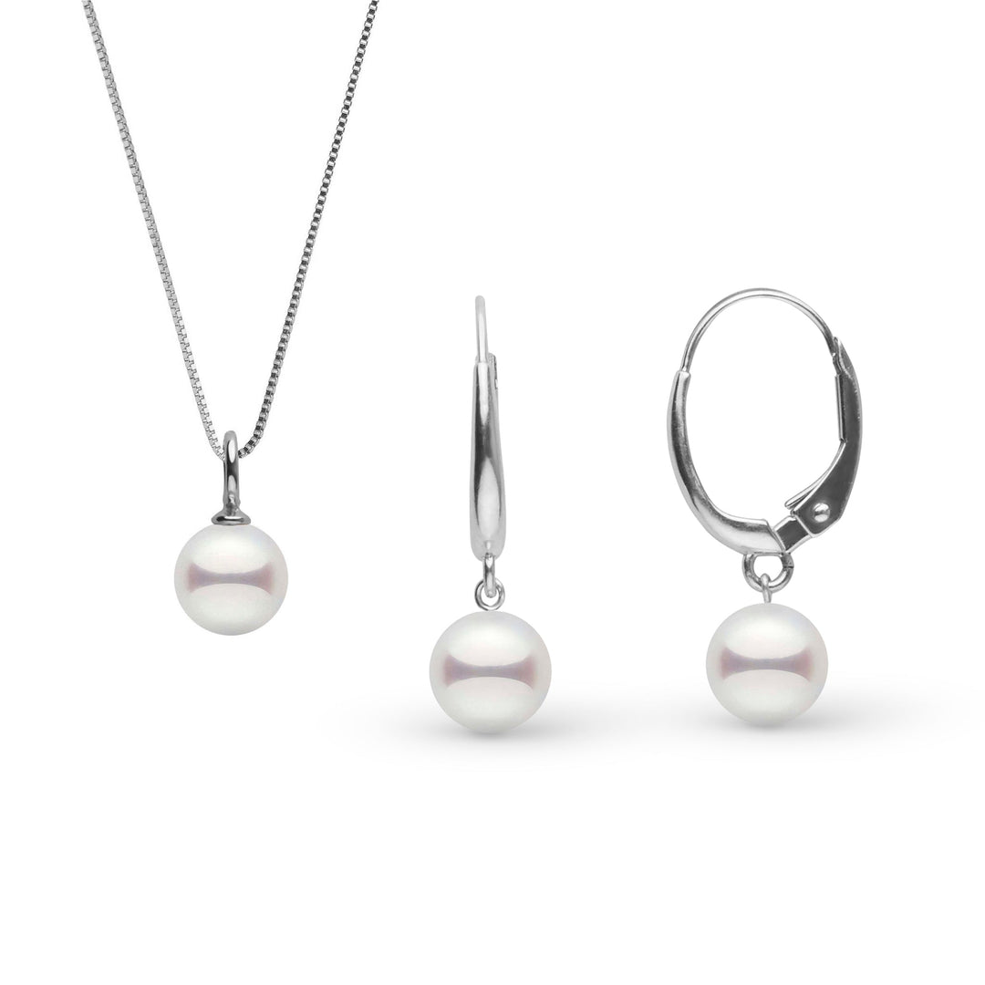 7.0-7.5 mm Akoya Pearl Muse Collection Pendant and Earrings Set white gold