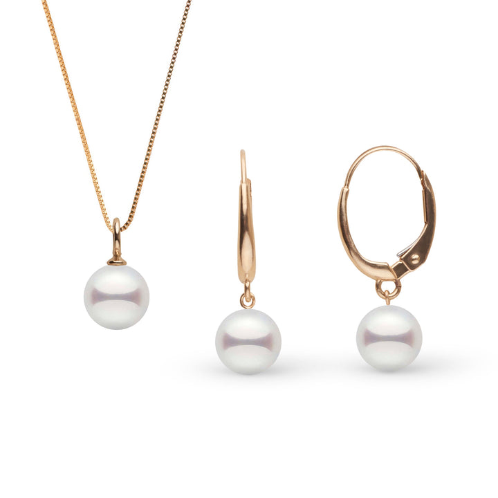 8.5-9.0 mm Akoya Pearl Muse Collection Pendant and Earrings Set yellow gold