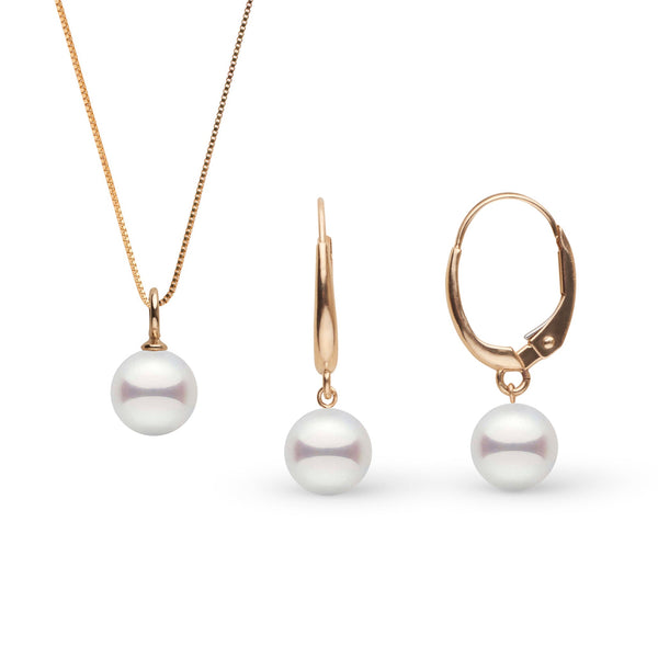 8.5-9.0 mm Akoya Pearl Muse Collection Pendant and Earrings Set yellow gold