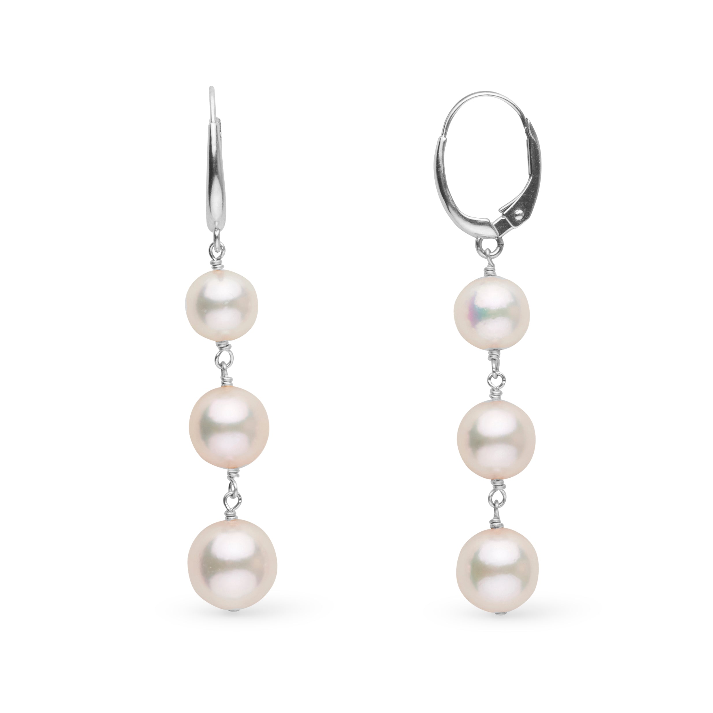 6.5-9.0 mm Triple Akoya Pearl Muse Collection Earrings White Gold