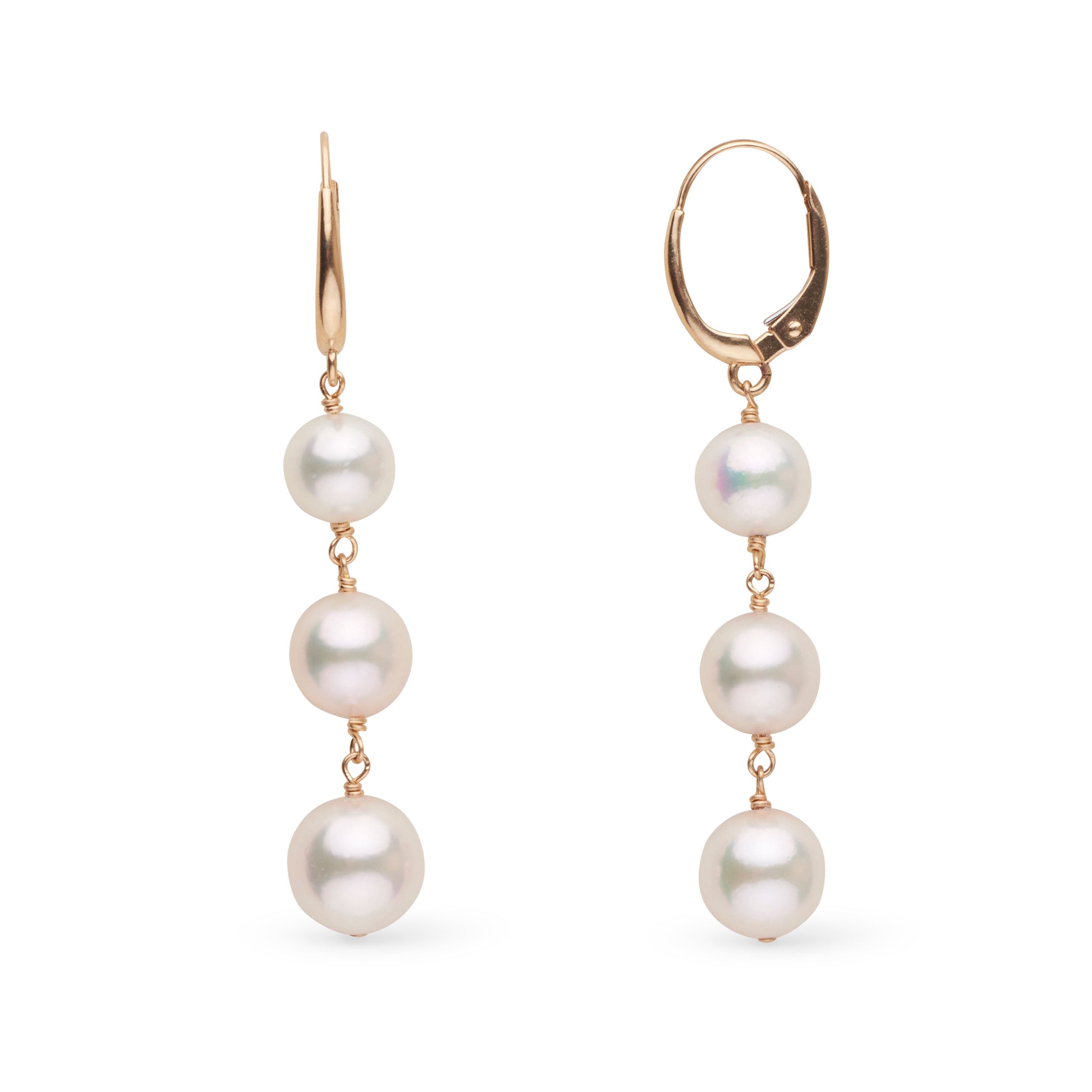6.5-9.0 mm Triple Akoya Pearl Muse Collection Earrings Yellow Gold