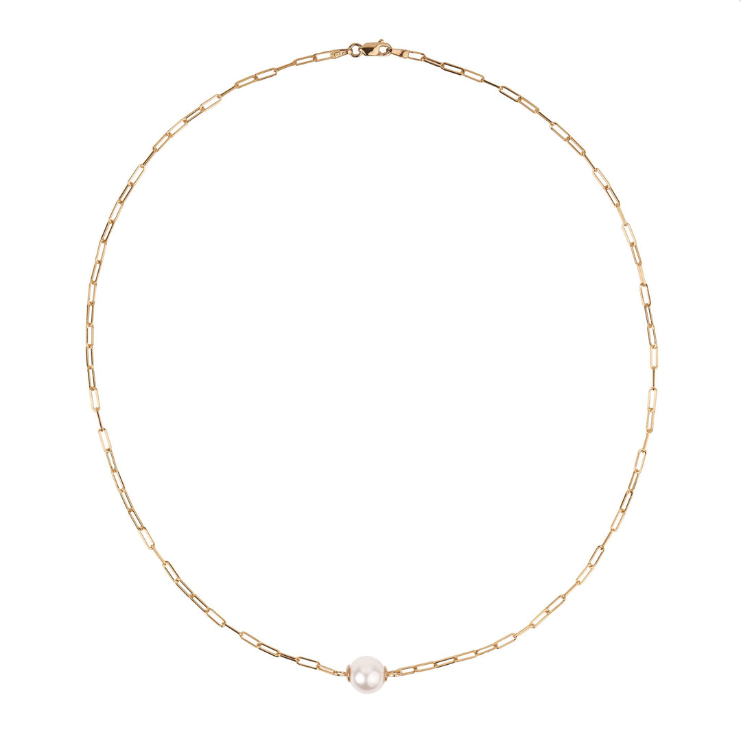 9.0-9.5 mm Akoya Pearl Solitaire Paperclip Necklace