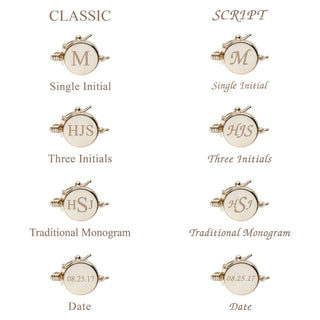 Personalized 18 Inch 7.0-7.5 mm Hanadama Akoya Pearl Circle Clasp Necklace with customizable circle clasp showing classic and script font options for single initial, three initials, traditional monogram, and date engraving.