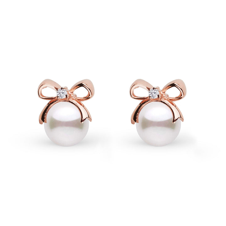 Perfect Gift Collection 7.0-7.5 mm Akoya Pearl and Diamond Earrings Rose gold front