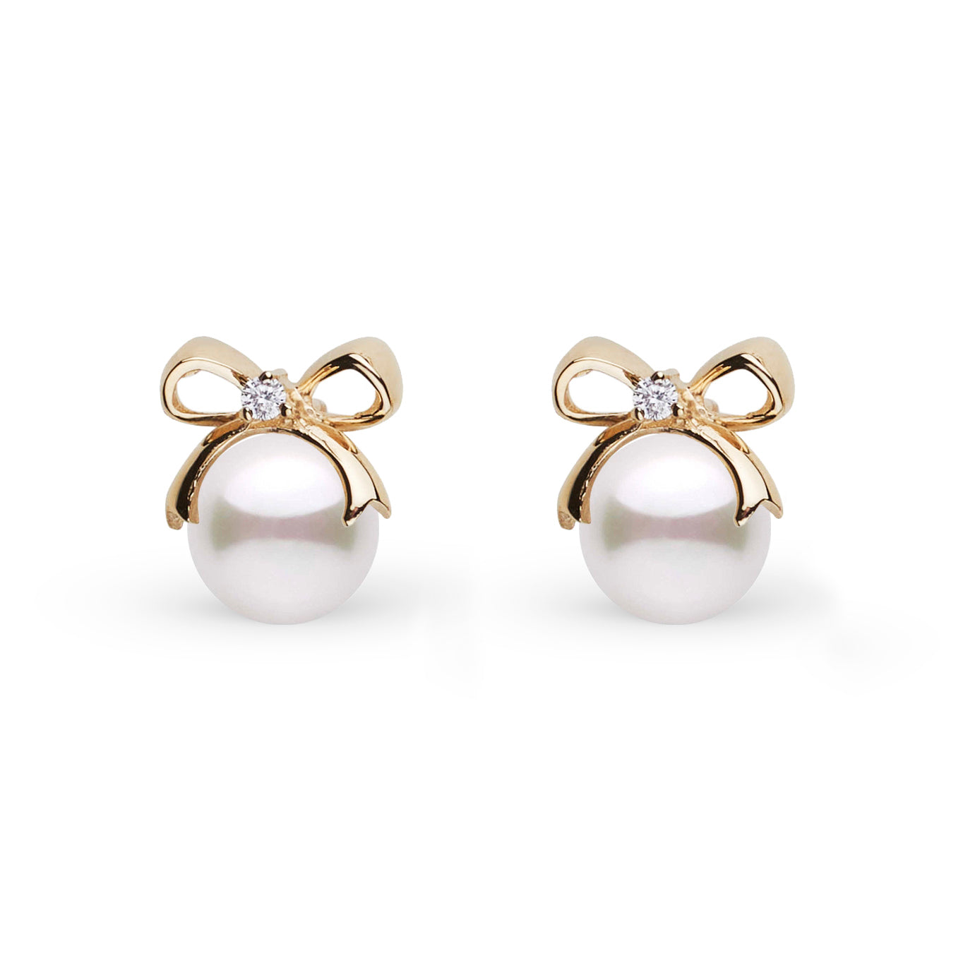 Perfect Gift Collection 7.0-7.5 mm Akoya Pearl and Diamond Earrings Yellow gold front