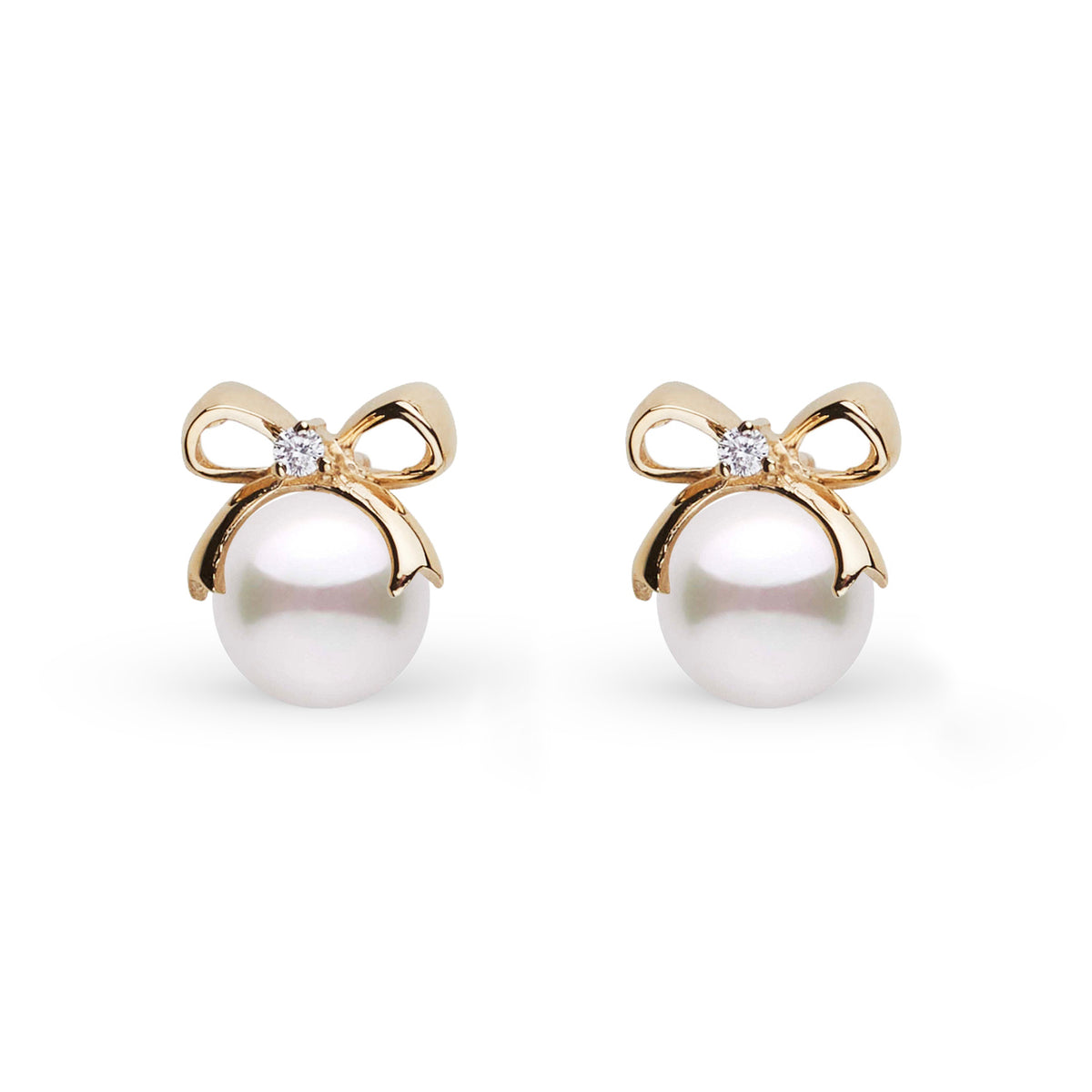 Perfect Gift Collection 7.0-7.5 mm Akoya Pearl and Diamond Earrings Yellow gold front