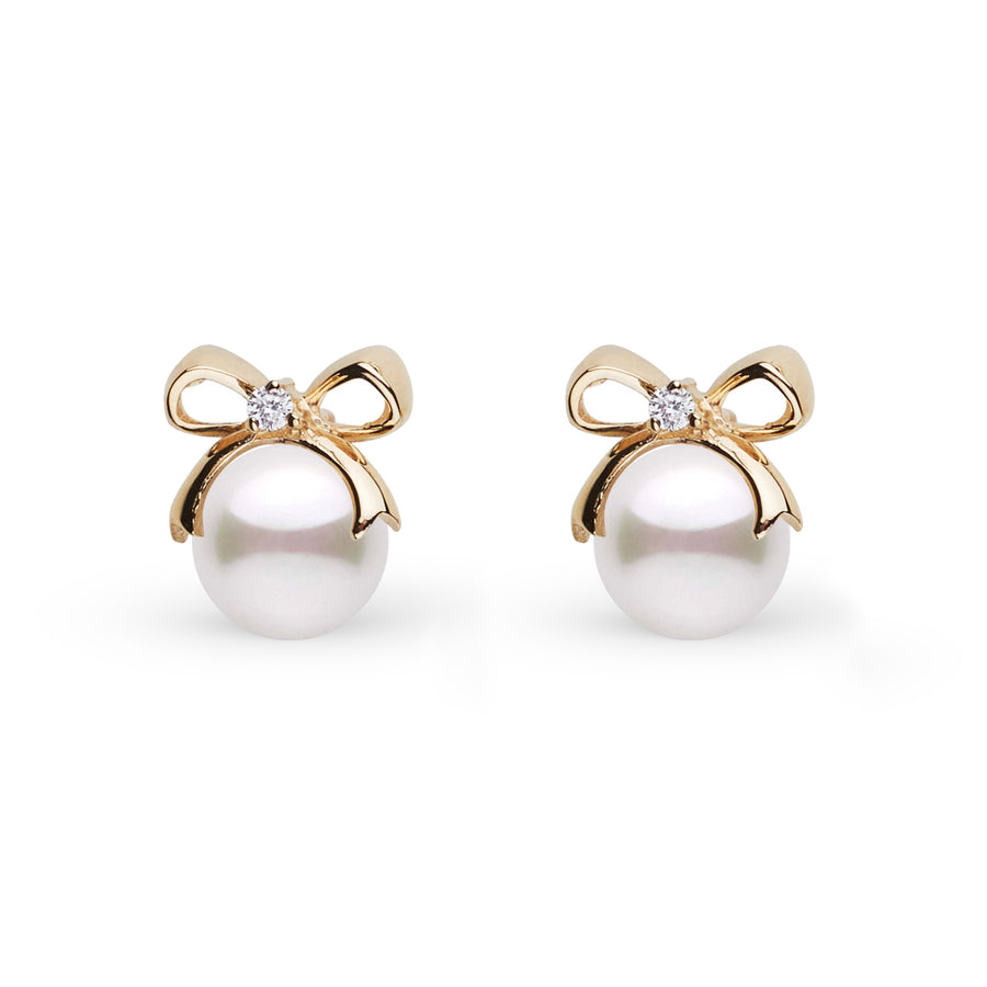 Perfect Gift Collection 7.0-7.5 mm Akoya Pearl and Diamond Earrings Yellow gold front