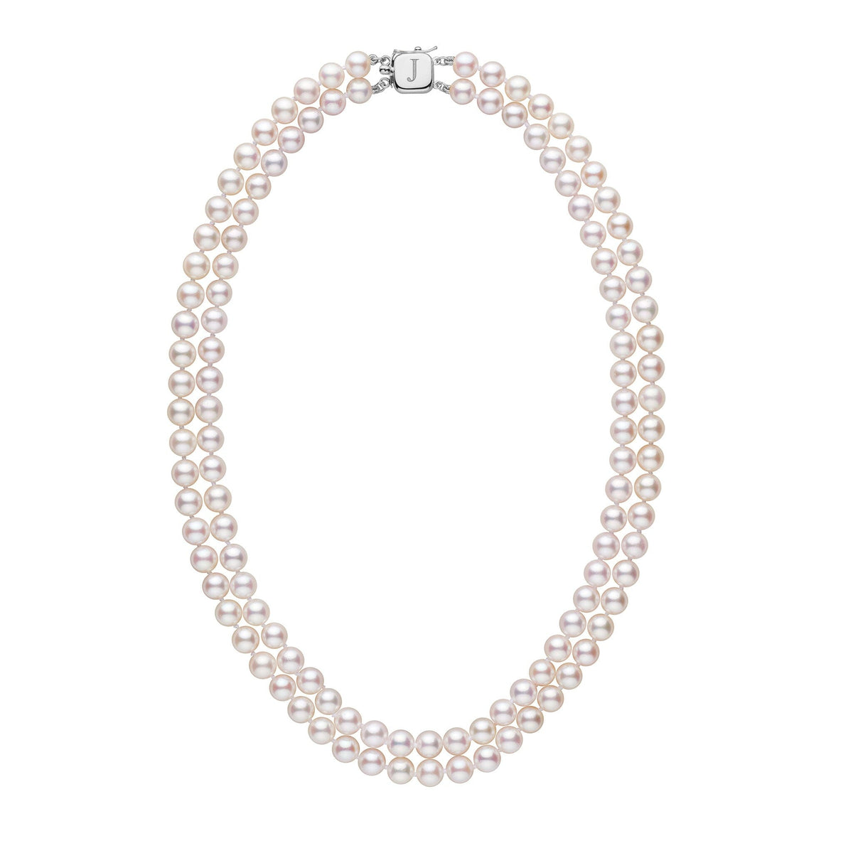Personalized 6.5-7.0 mm AAA Akoya Pearl Double Strand Square Clasp Necklace